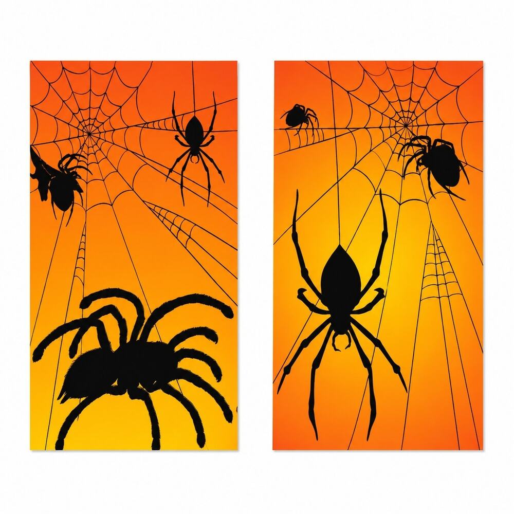 Spider Halloween Window Silhouettes Webs 2 Giant Decorations 33.5"x65" Amscan